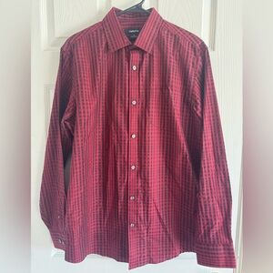 Claiborne Men’s Button Down Long Sleeve Shirt Red Black Plaid Size M